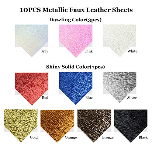 10pcs Metallic Faux Leather Sheets + 10pcs Double Sided Litchi Synthetic Leather Fabric Sheets(6â€x 6â€) with 140pcs Earring Hooks, 140pcs Jump Rings, Pliers and Cut Molds for Earring Making Crafts