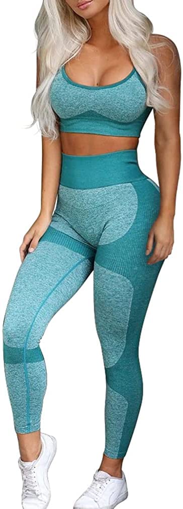 Photo 1 of *****missing top. BOTTOMS ONLY***** OLCHEE Women’s Workout Sets - Seamless Yoga Leggings and Cross-Strap Sports Bra Gym Outfits Activewear Matching Set - Green Medium