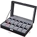 BASTUO 12 Slots Watch Box for Men, Black Watch Box Organizer