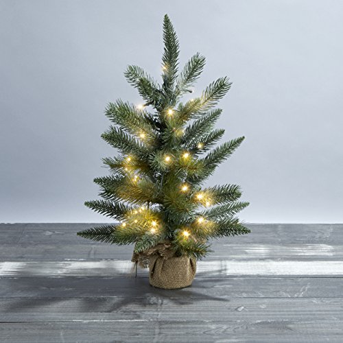 18" Pre-Lit Christmas Pine Tree with Warm White LEDs | Indoor Use, Convertible Power Options, Battery Box and Plug Included - For Windowsills, Mantle Display and Table Tops