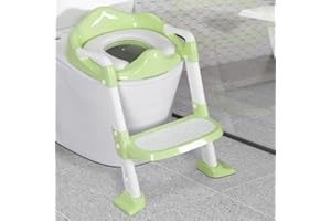 BRINJOY Potty Training Seat with Step Stool Ladder, Foldable Toddler Potty Seat for Toilet w/Splash Guard & Cushioned Seat, 2 in 1 Potty Training Toilet for Girls Boys w/Anti-Slip Pad