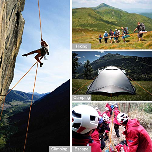 HomTop Outdoor Climbing Rope, 65Ft(20m) Length, 10.5mm Diameter, 2645Lbs(1200Kg) Pull High Strength Cord Safety Rope Braid Nylon Rope, Escape Rope Fire Rescue Parachute Rope with 2 Carabiner (Orange)