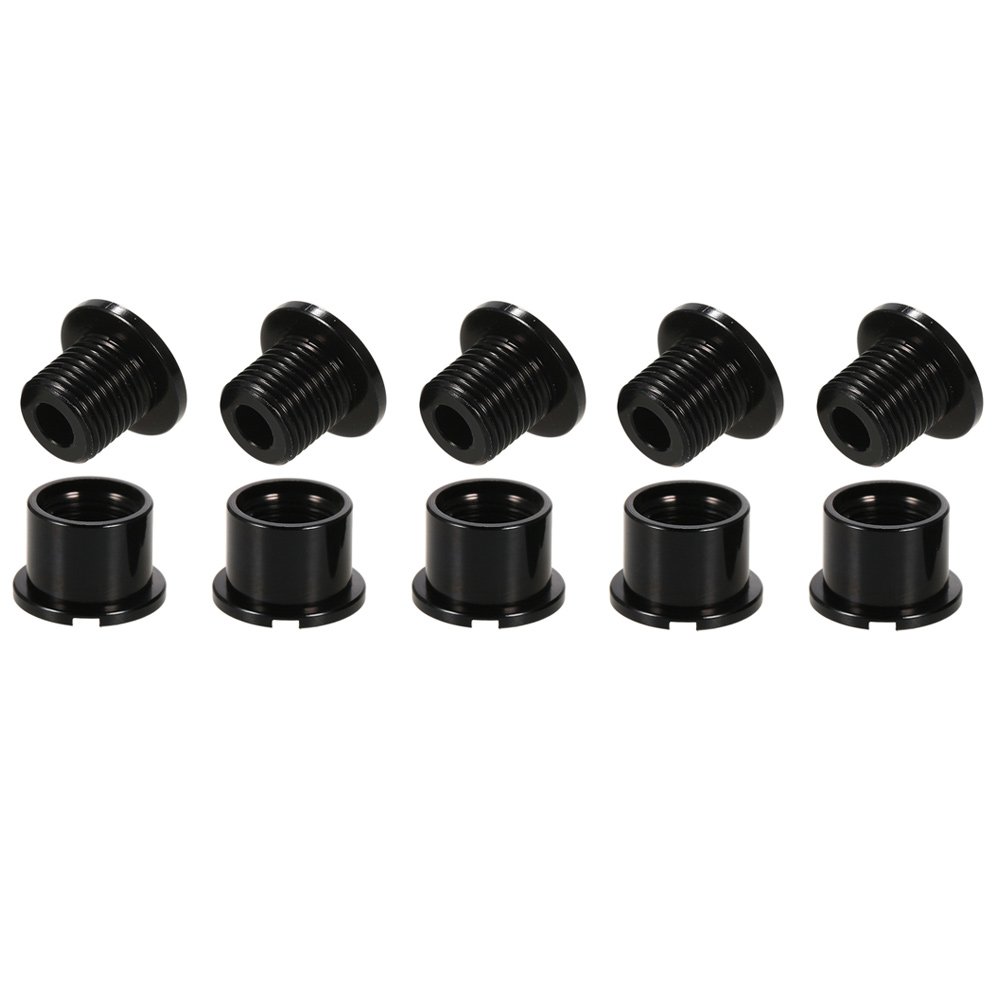 FOMTOR Single Chainring Bolts 5 Pcs MTB CNC Bicycle Crankset Chain Ring Bolts M8 Aluminum Alloy Chainwheel Bolts (Black)