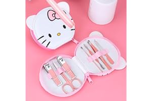Vnsport Nail Clipper Travel Set, Hello, Kitty Cat 7 in 1 Stainless Steel Professional Nail Cutter Manicure Pedicure & Grooming Kits with Leather Case