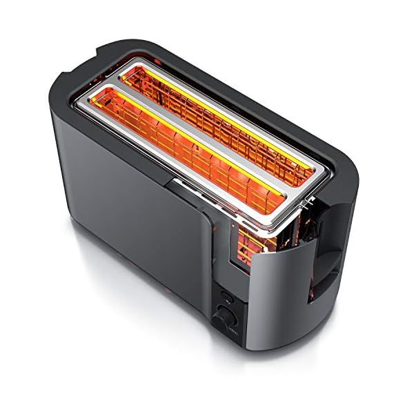 Arendo - Frukost 4 slice long slot toaster - double wall housing – with warming rack – 6 browning settings – auto bread…