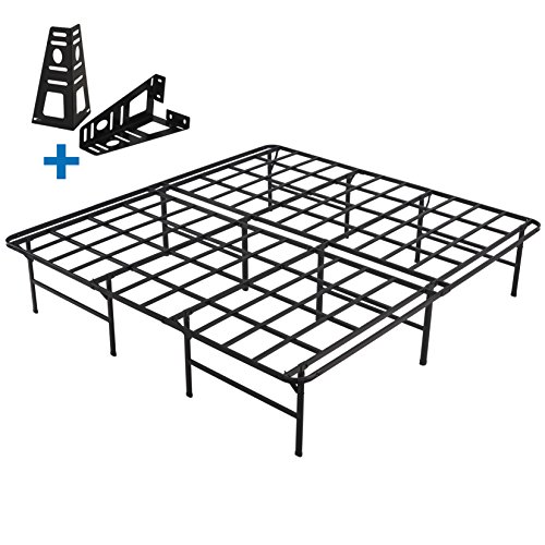HOMUS King Platform Bed Frame/16 Inch High Sturdy Steel Mattress Base/Easily Assembly 8 Bolts/No Box Spring Needed/Non Slip/Quiet Noise Free/Solid/ Black King