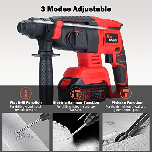 Cordless Rotary Hammer Drill, King Showden 21V Brushless Rechargerable