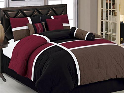 Dovedote 20617_Bugundy_K 7 Piece Luxury Microfiber Quilted Patchwork Comforter Set, Burgundy, King,