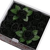 Febou Artificial Flowers, 100pcs Real Touch Artificial Foam Roses Decoration DIY for Wedding Bridesmaid Bridal Bouquets Centerpieces, Party Decoration, Home Display (Concise Type, Black)