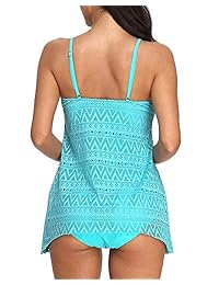 StarTreene Tankini de 2 piezas a rayas para dama, bañador con parte superior sin mangas y trajes de baño cortos