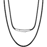 ChainsPro Men Waterproof Braided Leather Necklace Wax Rope Chain, Customize Available, 2/3mm Width, With Snap Clasp, 16”18" 20" 22" 24" 26" 28" 30"-Send Gift Box