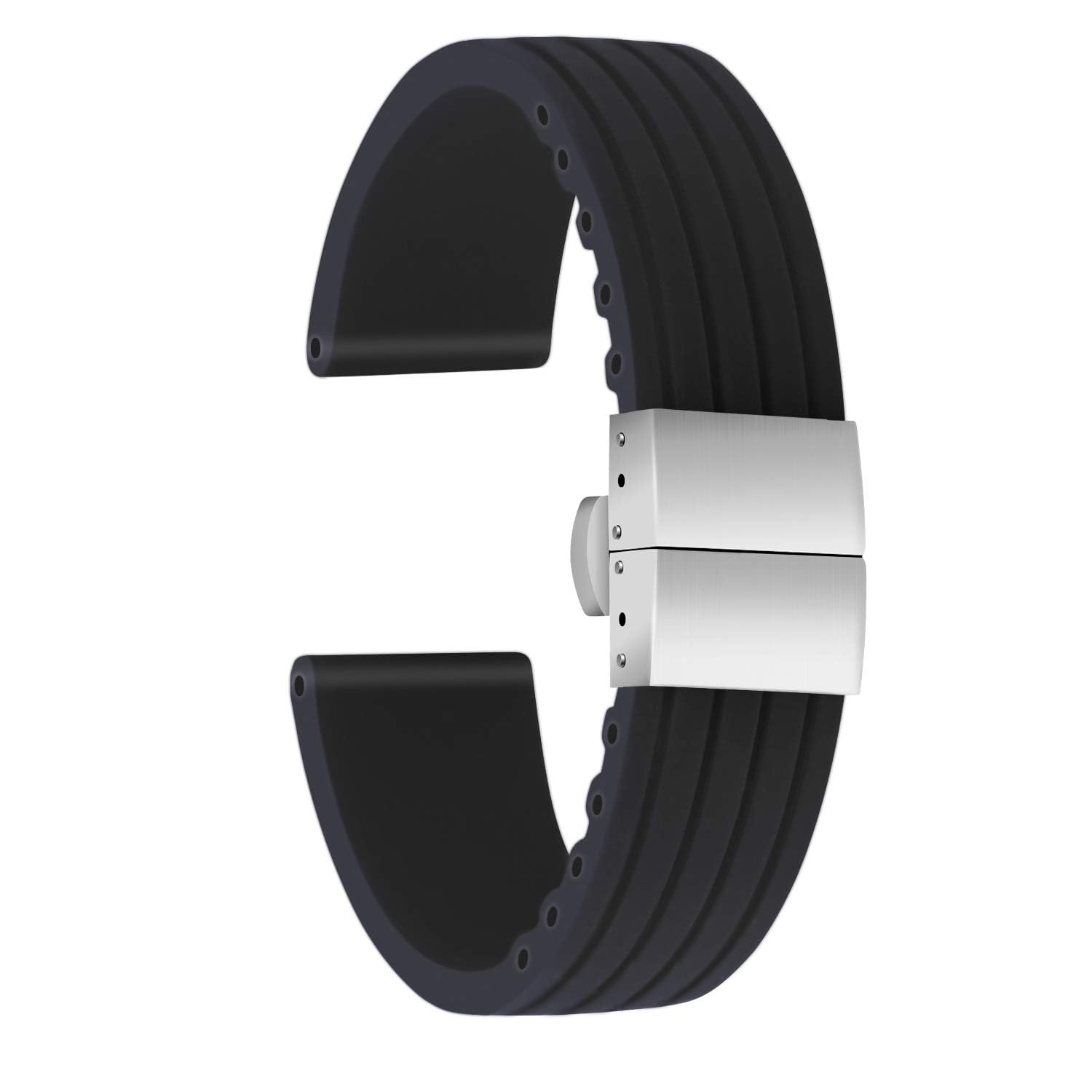 ULLCHRO Silicone Watch Strap Replacement Rubber Watch Band Waterproof Stripe Pattern - 14mm, 16mm, 18mm, 20mm, 22mm, 24mm Watch Bracelet with Stainless Steel Deployment Buckle
