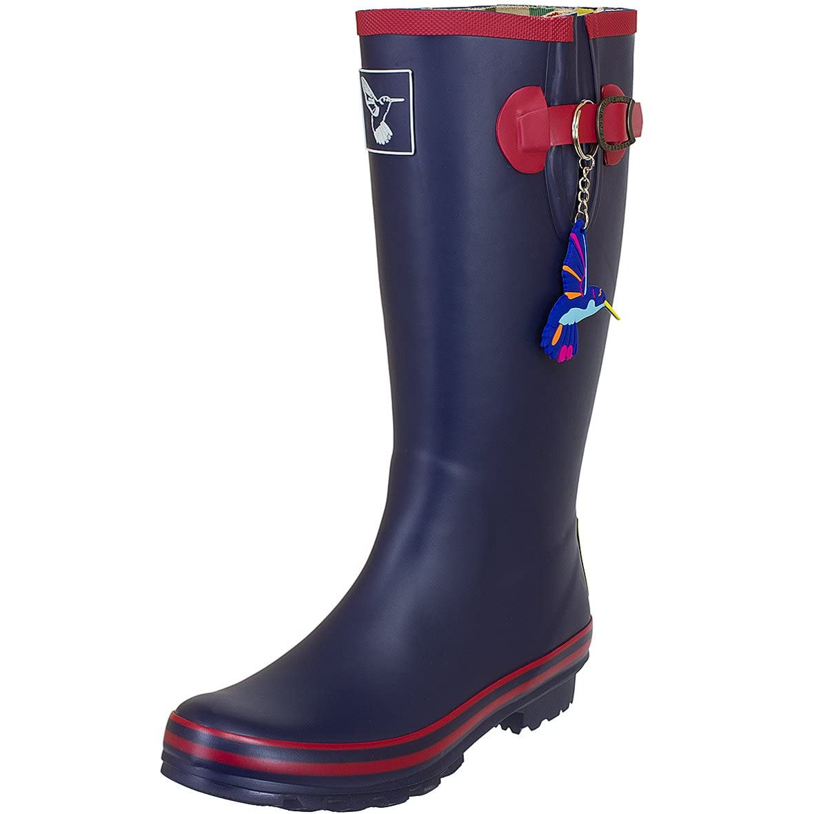 Evercreatures Botas de lluvia para mujer Botas impermeables hasta la rodilla azules Zapatos de jardín, marca del Reino Unido, botas de lluvia de goma altas Raspnavy con hebilla ajustable, talla EE. UU. 6 (UK 4 / EU 37)