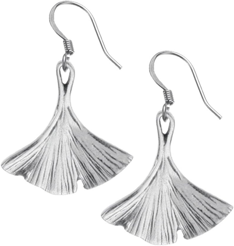 DANFORTHGinkgo Leaf Earrings with Surgical Steel Wires – Handcrafted Pewter Ginkgo Leaf Jewelry – 7/8”, Made In USA