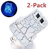 ONXE 2Pack Crack USB Quick Charger Station LED Night Light,2A LED Glow Wall Charger/ Dual USB Power Adapter Travel Home Charger for iPad mini/ iPhone 5,5s,6,6 plus/ Samsung Galaxy S4,S5,S6 (blue)