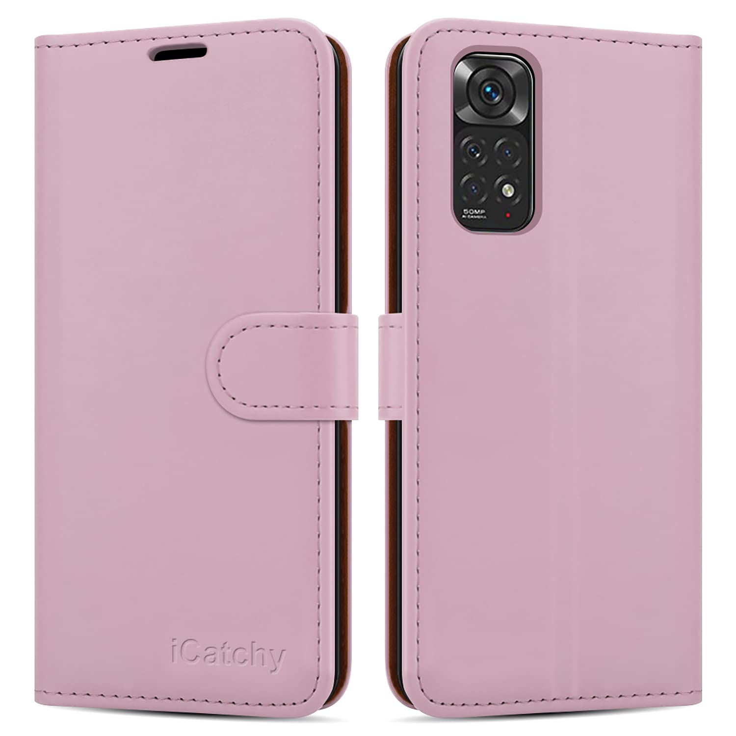 iCatchy for Xiaomi Redmi Note 11 Case Leather Wallet Book Flip Folio Stand View Cover with Card Slots and Kickstand for Redmi Note 11 Phone Cover (Rose Gold)