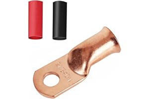 Heavy Duty 1/0x5/16 Copper Wire Lugs,12Pcs 1/0 AWG 5/16'' Stud Tubular Ring Terminals with 12Pcs Heat Shrink Tubing for Vehic