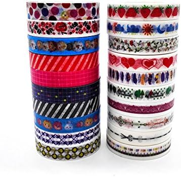 Poproo 8mm Thin Washi Tape for Planners Journal and Decorating, Set of 20 Rolls