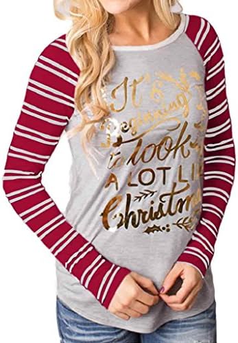 Laimeng, Women Fashion Stripe Round Collar Cotton Long Sleeve Casual Blouse (M, Red)