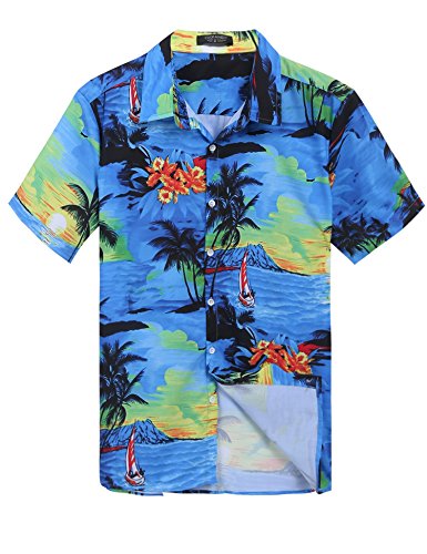 Coofandy Men's Allover Print Short Sleeve Hawaiian Shirt Beach Aloha Party Clothing Type 1 blue Large