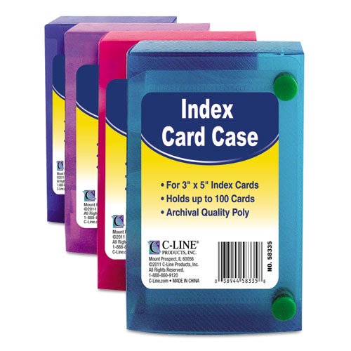 C-LINE Polypropylene Index Card Case for 100 3 x 5 Inch Cards, Assorted (CLI58335) one unit per order