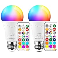 iLC LED Light Bulb 85W Equivalent, Color Changing Light Bulbs with Remote Control RGB 6 Modes, Timing, Sync, Dimmable E26 Screw Base (2 Pack)