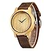CUCOL Men's Bamboo Wooden Watches Minimalism Brown Cowhide Leather Strap Japanese Quartz Movement for Groomsmen Anniversary with Gift Box