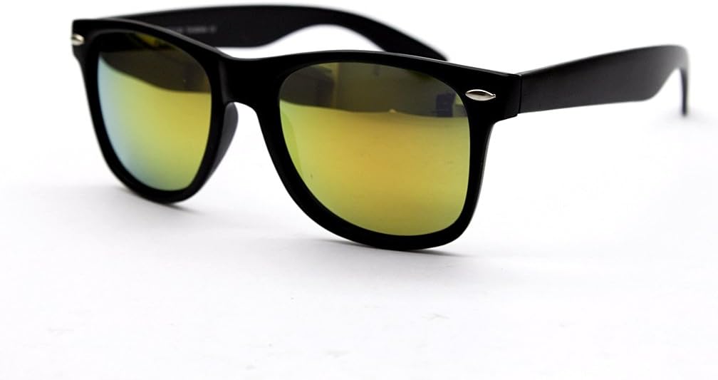 Vintage Wayfarer Nerd Retro 80s Mirrored Sunglasses W132 (mt black -gold lens, uv400)