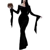 Stciqok Halloween Costume Women,Vintage Gothic Black Long Dress Sleeve Off Shoulder Maxi Party Dress