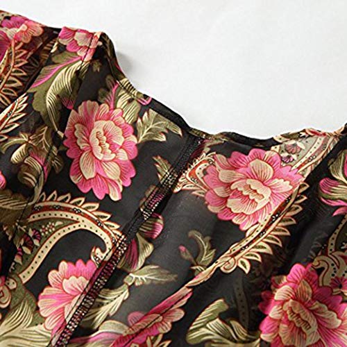 GOVOW Womens Casual Floral Print Long Sleeve Chiffon Cardigan Soft Loose Kimono Blouse Tops Red