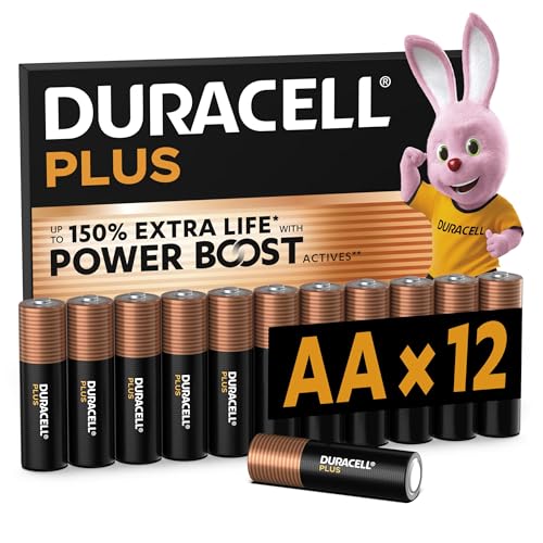 Plus Pilas AA (Paquete de 12) – Pilas alcalinas 1,5 V – Hasta un 150 % de duración extra con activos POWER BOOST–Fiabilidad para dispositivos cotidianos–Envase con 0 % de plástico–MN1500