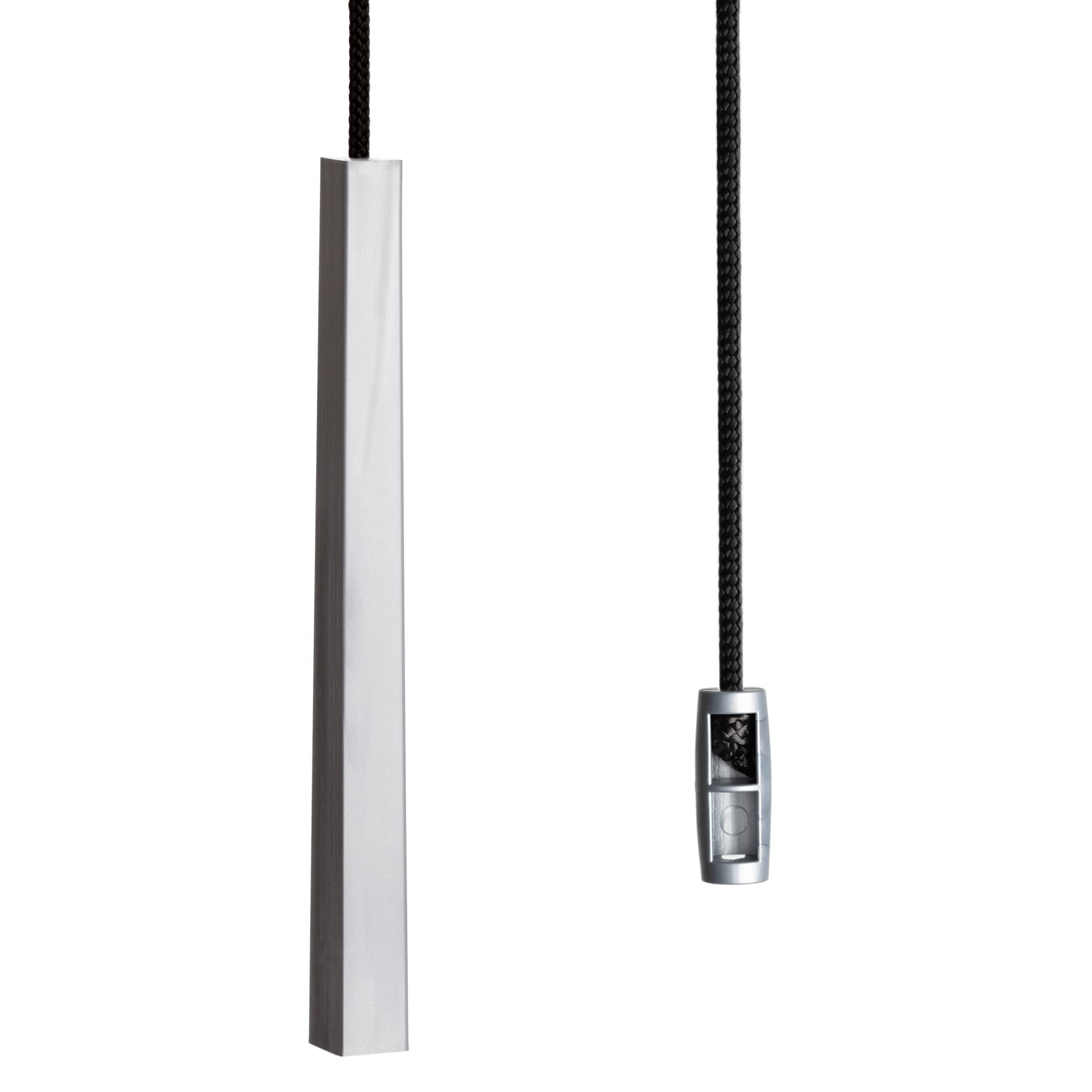 Metallic Silver Light Pull Cord, String and Handle. Slimline, Subtle Cube Minimalist Design. Choice of Cord Colour. (Jet Black Cord)