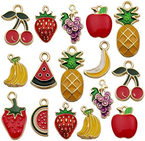 YoudiylaUK 30pcs Assorted Enamel Plated Gold Fruit Banana Grape Apple Charm for Jewellery Making Necklace Bracelet Ankle Earring DIY Findings WM299