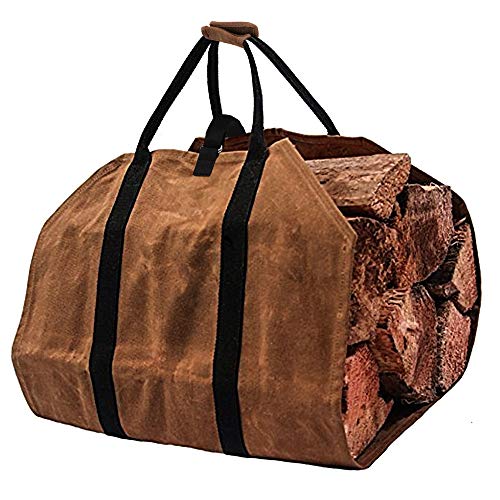 Wrightus Log Carrier Waxed Canvas Firewood Carrier Tote Bag Long Strap Fireplace Wood Stove Accessories Heavy Duty Durable - Thumbnail 7