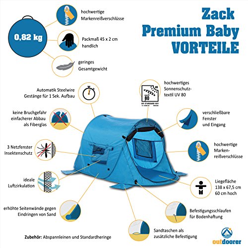 Outdoorer Kinder-Strandmuschel & Reisebett Zack Premium Baby, UV 80, selbstaufbauend, 3 Fenster – Bild 3