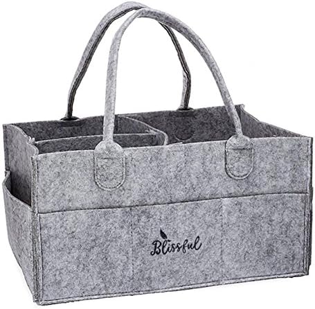 Blissful Diaper Caddy Nursery Storage Bin and Car Organizer for Diapers and Baby Wipes |Diaper Stacker| Diaper holder | Changing Table Organizer | Large pocket And Compartments | Great Registry Shower