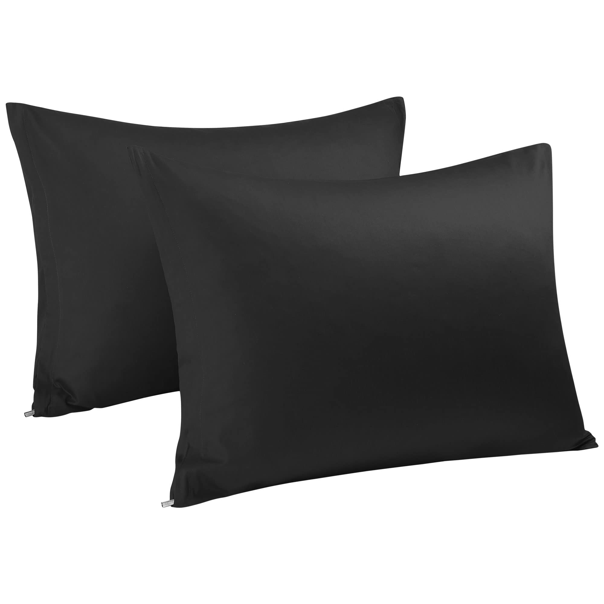 sourcingmap 100% Egyptian Cotton Pillowcases 2 Pack, 300 Thread Count Hotel Quality Pillow Cases with Zipper Closure Super Soft and Breathable Bed Pillow Cases Black 50 x 65cm