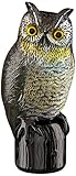 Eliminator Scarecrow Owl Decoy with Scary Lighted Eyes and Frightening Sound – Solar Powered & Motion Activated – Realistic Predator Scares Away and Repels All Birds, Rabbits, Squirrels & other Pests