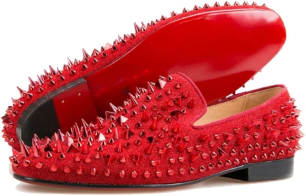 FERUCCI Men Red Velvet Slippers Loafers Flat with Red