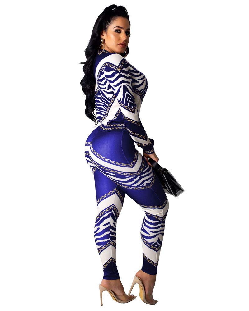 Womens Long Sleeve Zip Up Jackets + Long Skinny Pants Set 2 Piece Outfits Blue