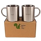 Stainless Steel Double Wall Coffee Mugs - Tea Cups - Red - Green - other Literal Colors available, Set of 2, Adult Size 13.5oz
