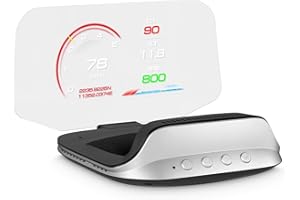 AZIJYV Heads Up Display for Cars C3, Obd2 Gauge Display with Speed, Water Temperature, Fuel Consumption, Overspeed Alarm, Specular Projection Car Speedometer Display Suitable for All Cars