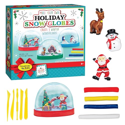Creativity for Kids Make Your Own Holiday Snow Globes Kit | Sculpt, Decorate & Shake 3 Festive Winter Scenes | DIY Christmas Crafts for Kids to Build Creativity & Fine Motor Skills (Ages 6+)