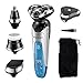 Mens Shaver, 4 in 1 Professional Electric Shaver Razor 4D Floating Rotary Shaver Beard Sideburns Hair Trimmer Nose Ear Hair Trimmer Facial Cleaning Brush Wet Dry Use Waterproof Rechargeable (Blue)