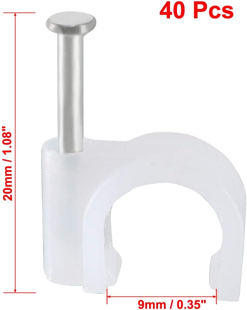 sourcing map Circle Cable Clip Nail Coaxial Tacks Wire Clips 9mm White 40pcs - Image 3