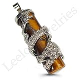 Tiger Eye Pendant Decorated with Dragon Design -Free 20" Black Silk Cord Necklace (Lobster Clasp Lock)