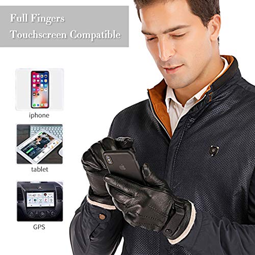 Mens Genuine Leather Gloves Winter Acdyion Touchscreen Cashmere/Wool