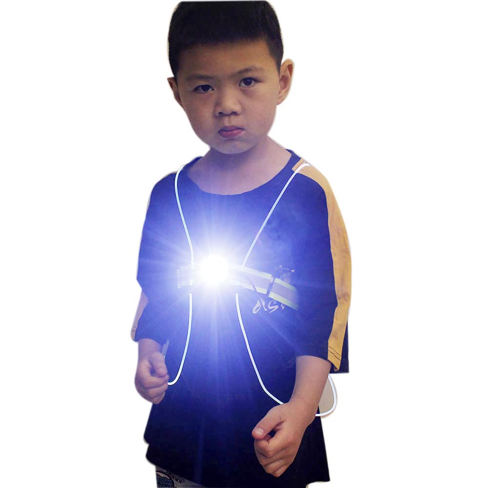 LED Running Vest Light Rechargeable Reflective Safety Ultralight Bright Chest Lamp Adjustable Visibility Lightweight Rainproof Multicolored Fiber Optics for Women Men Kids Jogging Biking Riding