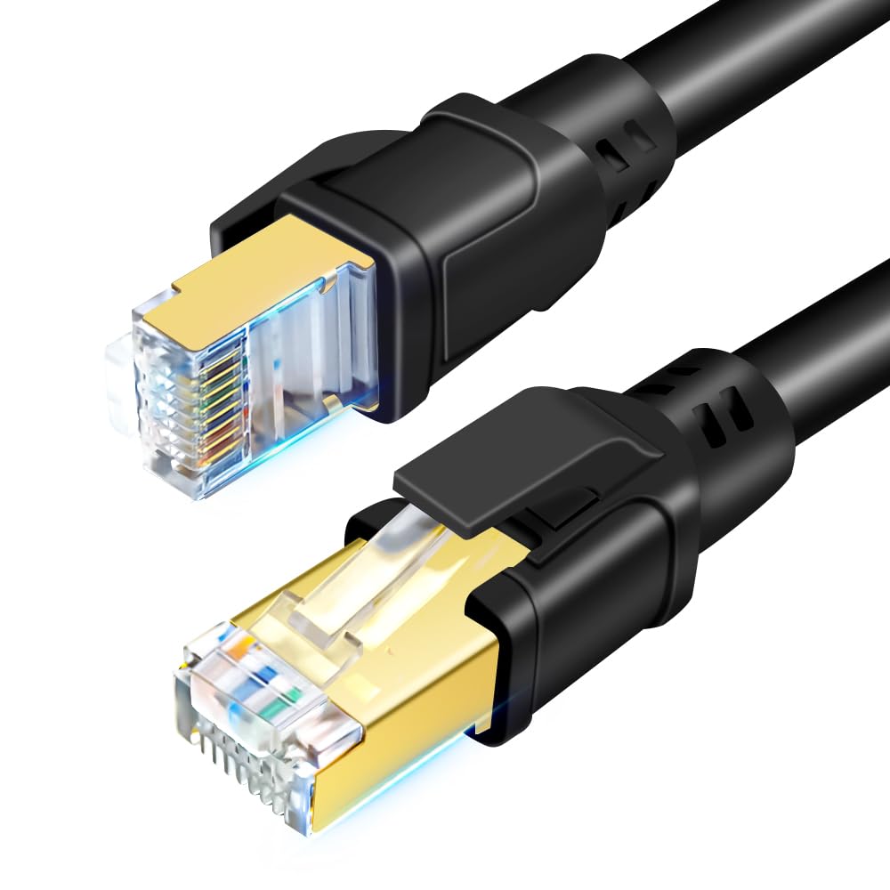 DDMALL CAT 8 Ethernet Cable 18m, High Speed 40Gbps 2000MHz F/FTP Internet Network LAN Wire Cables with Gold Plated RJ45 Connector for Router, Modem, PC, Switches, Hub, Laptop, Gaming (Black, 18m)