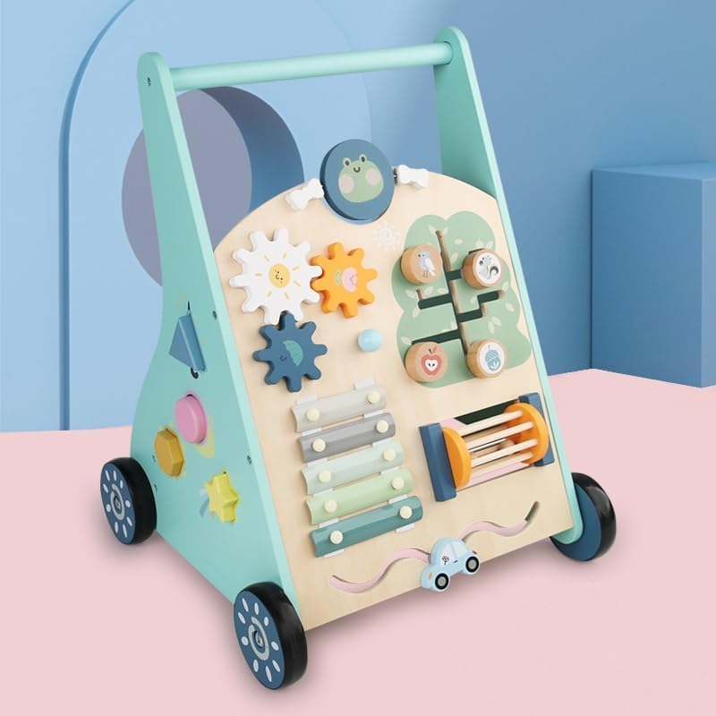 Wooden Baby Walker, Montessori Walker for Boys and Girls, Baby Push Walkers with Wheels, Learning Walking Toys for Toddlers from Sitting to Standing, Kid's Multi Activity Center